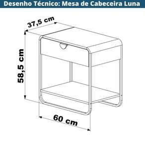 Mesa de Cabeceira Organica Luna Artesano 60 cm -largura- em MDP Nero Uma Gaveta Base Metal Preto -5-